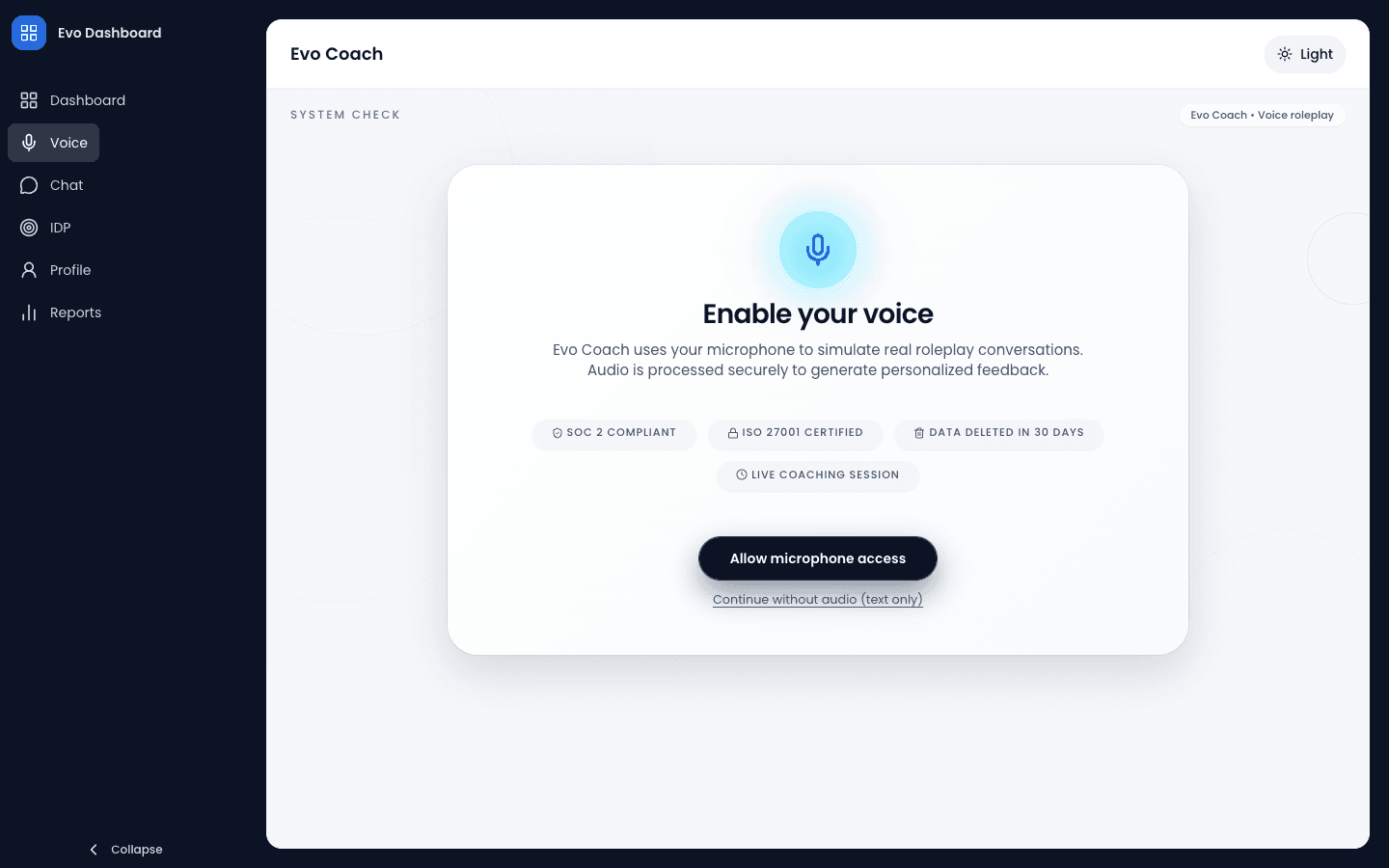Evo Coach — System Check (Live)