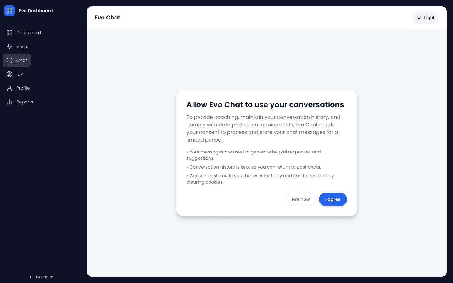 Evo Chat — Consent Flow (Live)